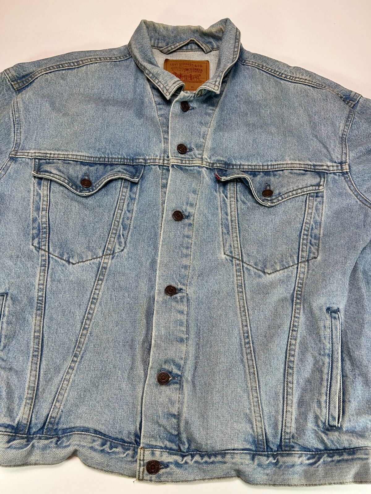 Vintage 90s Levis Red Tab Light Wash Denim Type 3 Trucker Jacket Size XL