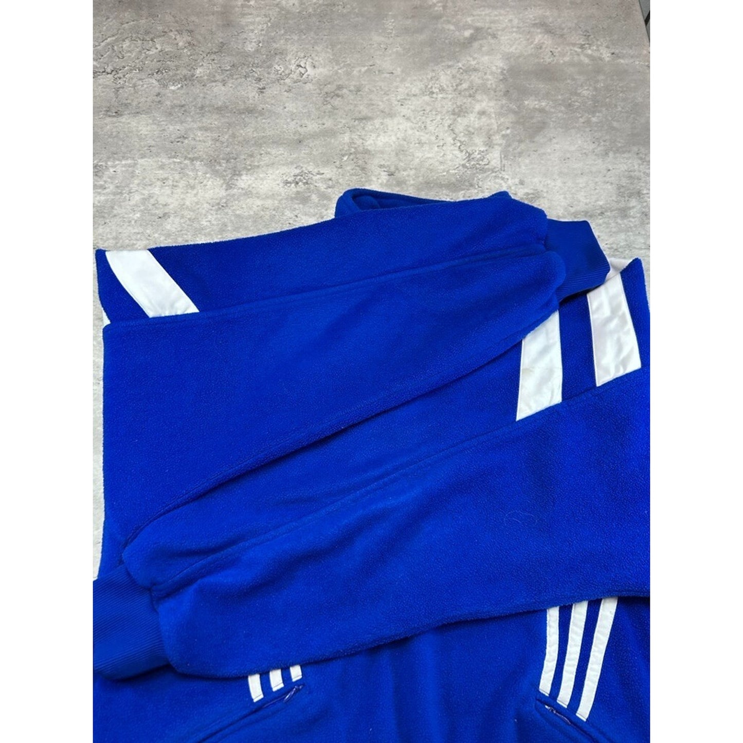 Vintage 80s Adidas Embroidered Spellout 1/4 Zip Fleece Sweatshirt Size XL Blue