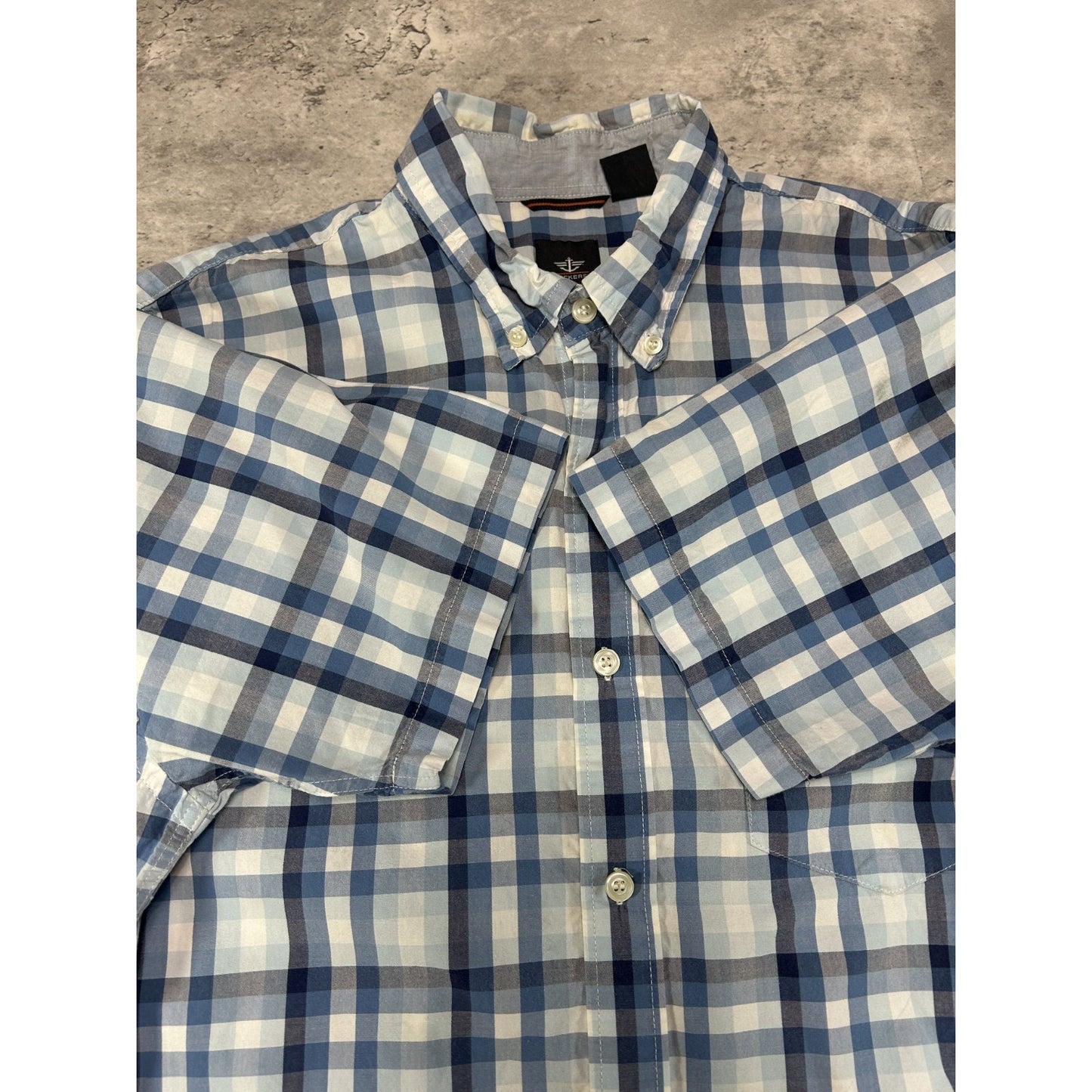 Dockers Plaid Print Short Sleeve Cropped Reworked Button Up Shirt Size Medium
