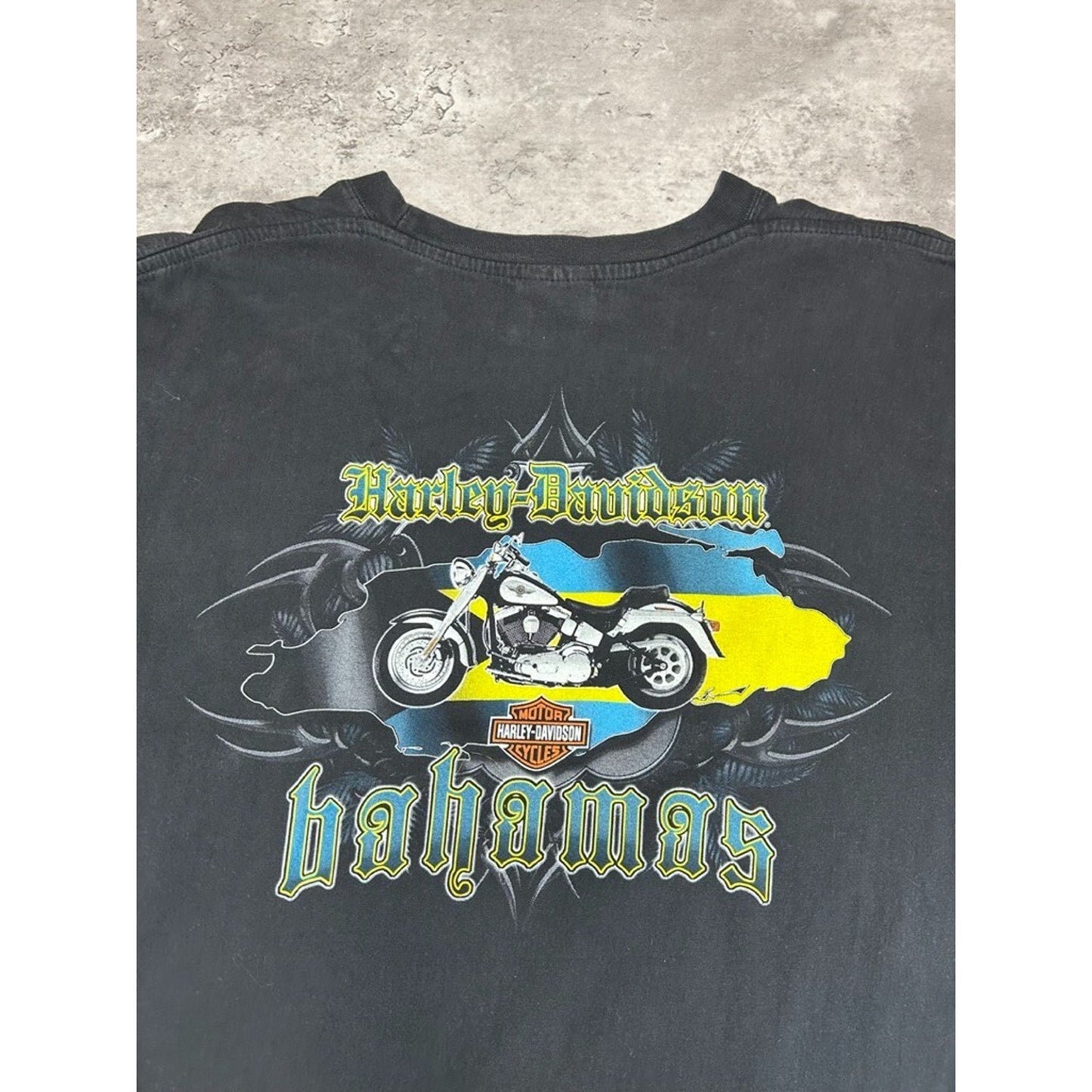 Vintage Harley Davidson Bahamas Spellout Logo Graphic T-shirt Size XL Black