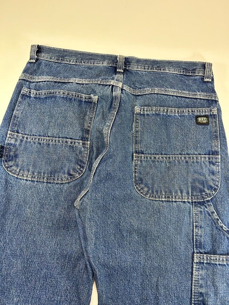 Vintage Key Dark Wash Denim Workwear Carpenter Pants Size 32
