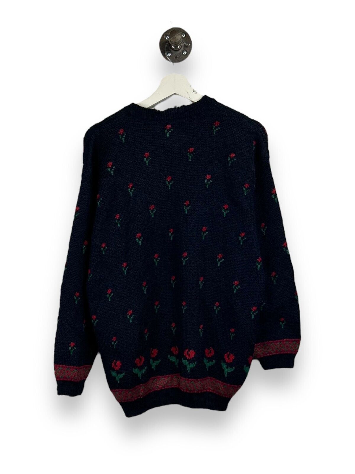 Vintage 90s St Michael Floral Print Pullover Ribbed Knit Sweater Size Large