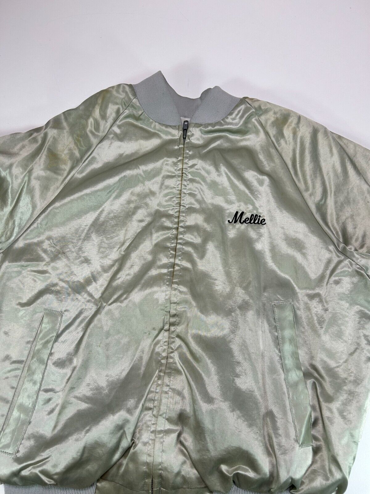 Vintage 70s/80s Looney Tunes Taz Satin Full Zip Bomber Jacket Size Medium Gray