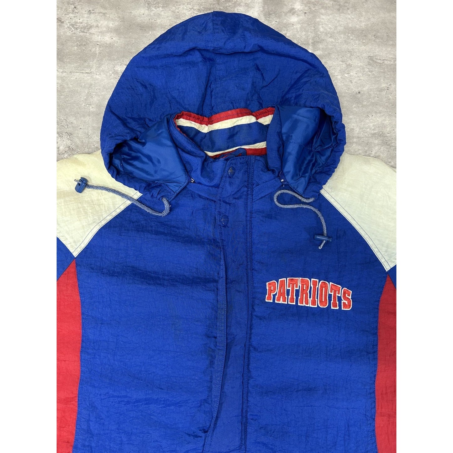 Vintage 90s New England Patriots NFL Insulated 1/2 Zip Hooded Jacket Size XL
