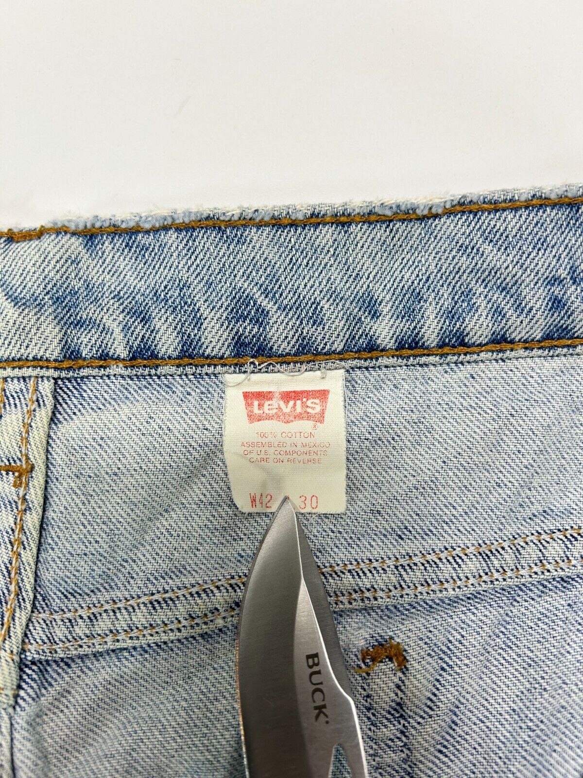 Vintage 90s Levis 505 Orange Tab Light Wash Denim Pants Size 41W Blue