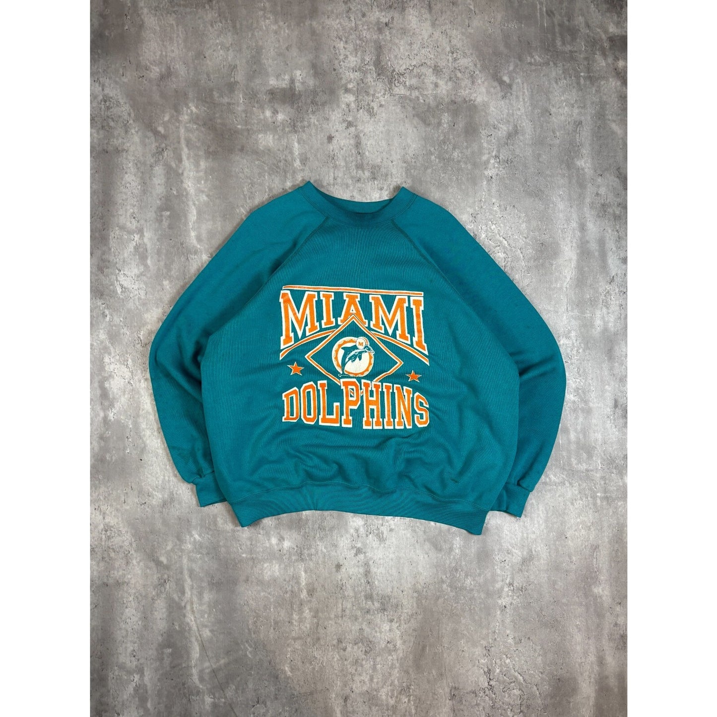 Vintage 90s Miami Dolphins NFL Big Graphic Spellout Sweatshirt Size XL Teal