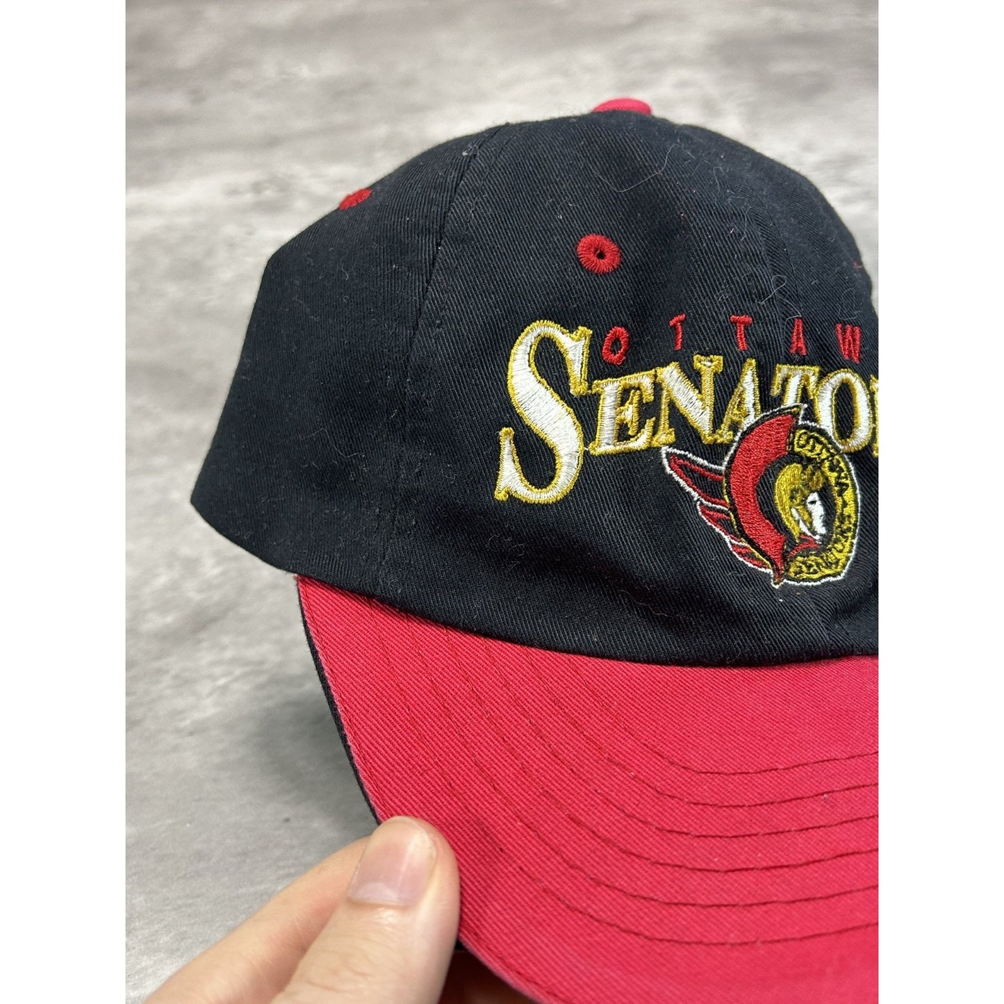 Vintage 90s Ottawa Senators NHL Embroidered Logo Spellout Strapback Hat OSFA