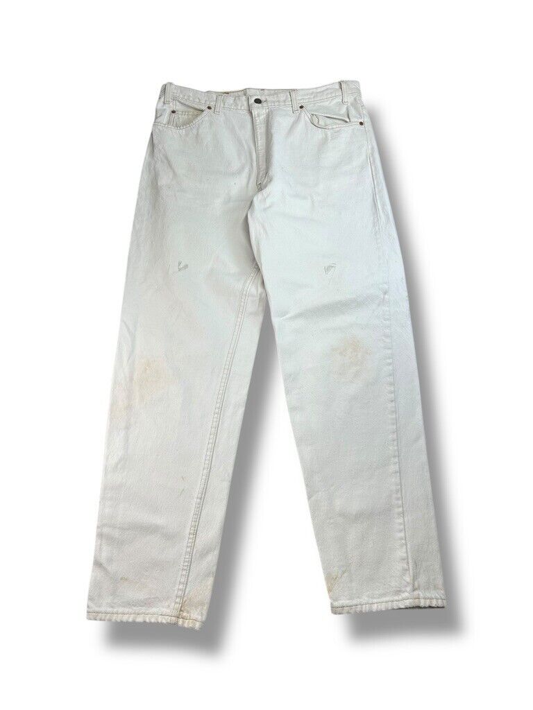 Vintage 80s Levis 550 Orange Tab Relaxed Fit White Denim Pants Size 36W