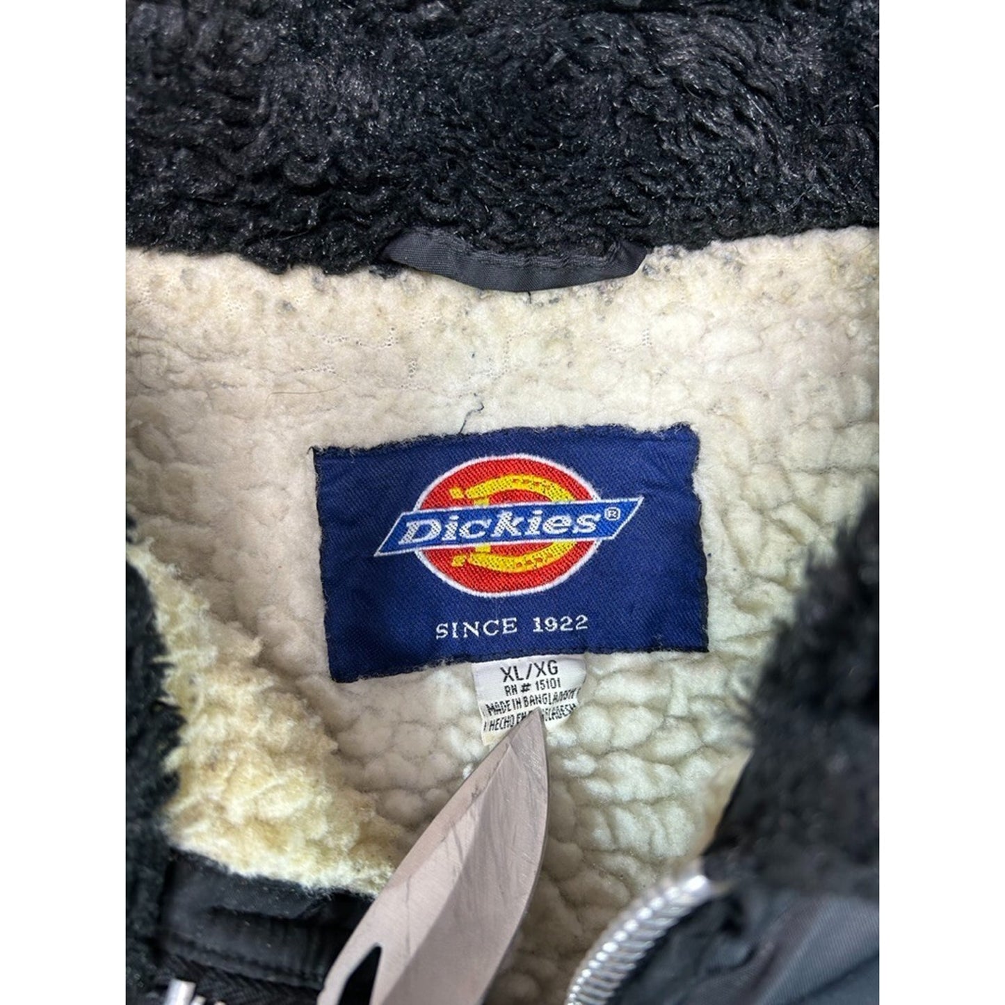 Vintage 80s Dickies Sherpa Collar Full Zip Pilots Bomber Jacket Size XL Black