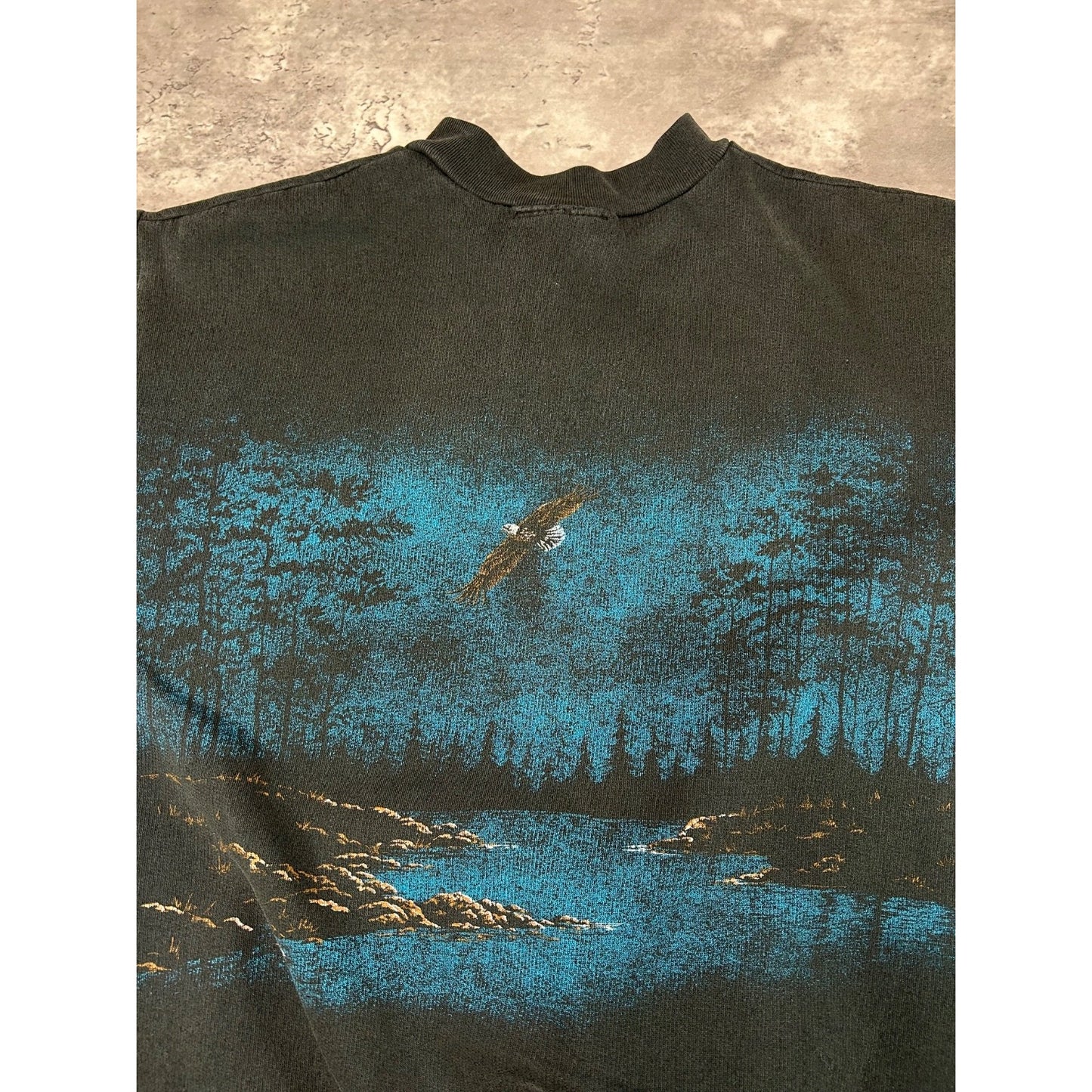 Vintage 90s Bald Eagle Nature Graphic All Over Print 1/4 Button Sweatshirt Sz L