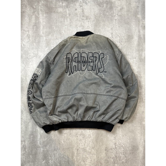 Vintage 90s Los Angeles Raiders NFL Embroidered Spellout Nylon Bomber Jacket 2XL