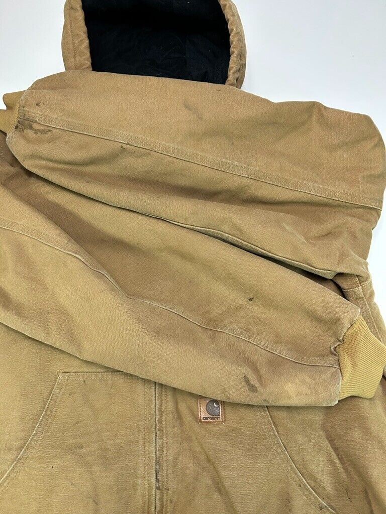 Vintage Carhartt Plaid Lined Canvas Workwear Hooded Bomber Jacket Size Large Tall