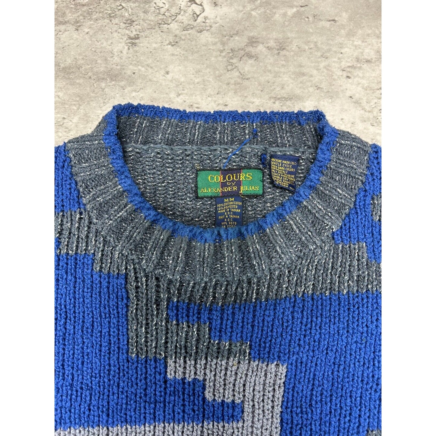 Vintage 90s Colours Geometric Print Pull Over Ribbed Knit Sweater Size Medium