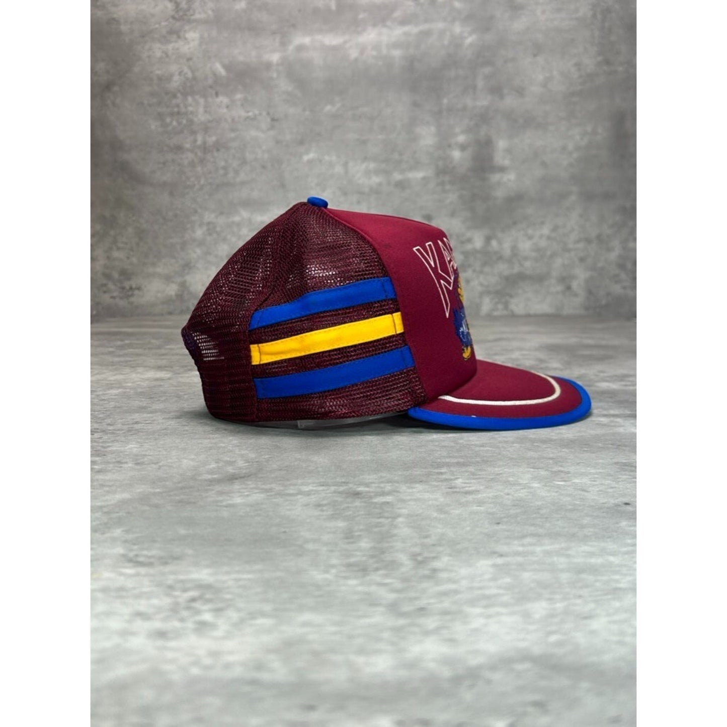 Vintage 80s Kansas Jayhawks NCAA Three Stripe Trucker Snapback Hat OSFA