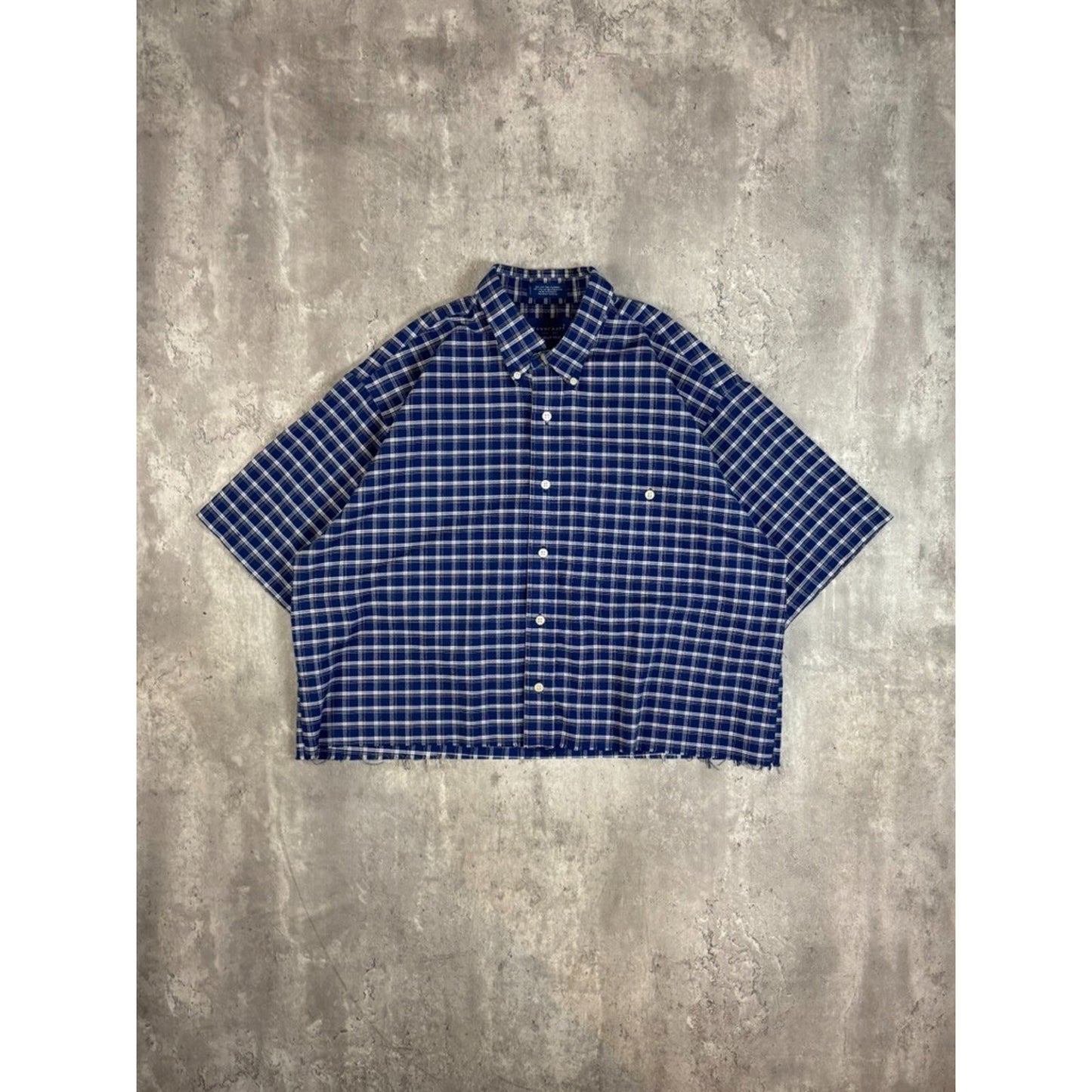 Vintage Towncraft Plaid Single Pocket Cropped Button Up Shirt Size Large Blue