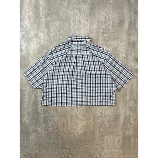 Vintage Van Heusen Plaid Short Sleeve Reworked Cropped Button Up Shirt Size XL