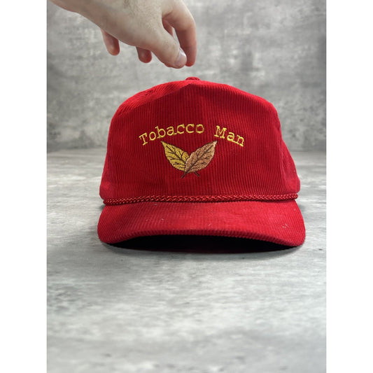 Vintage 90s Tobacco Man Embroidered Spellout Corduroy Strapback Hat OSFA