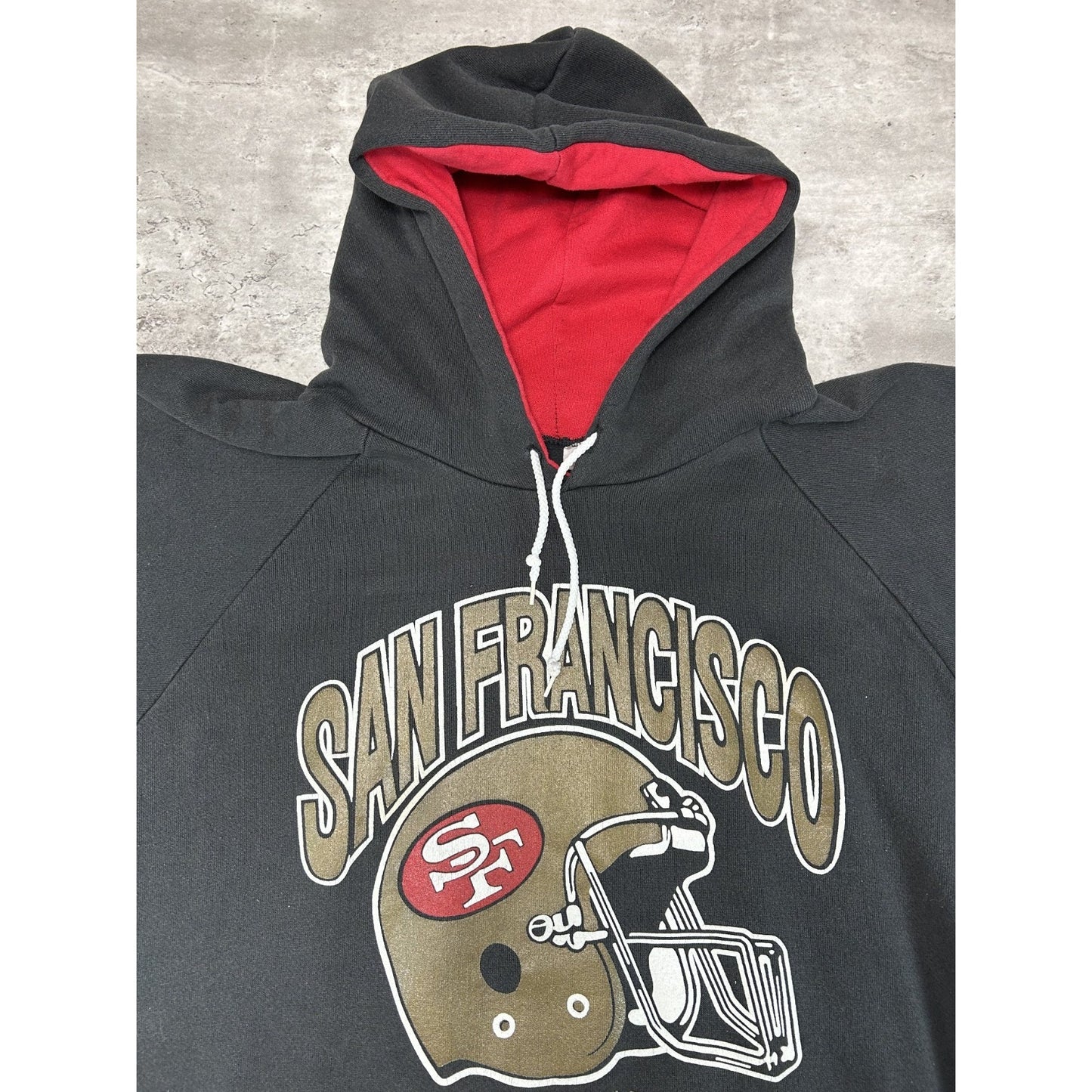 Vintage 90s San Francisco 49ers NFL Helmet Graphic Hooded Sweatshirt Size XL