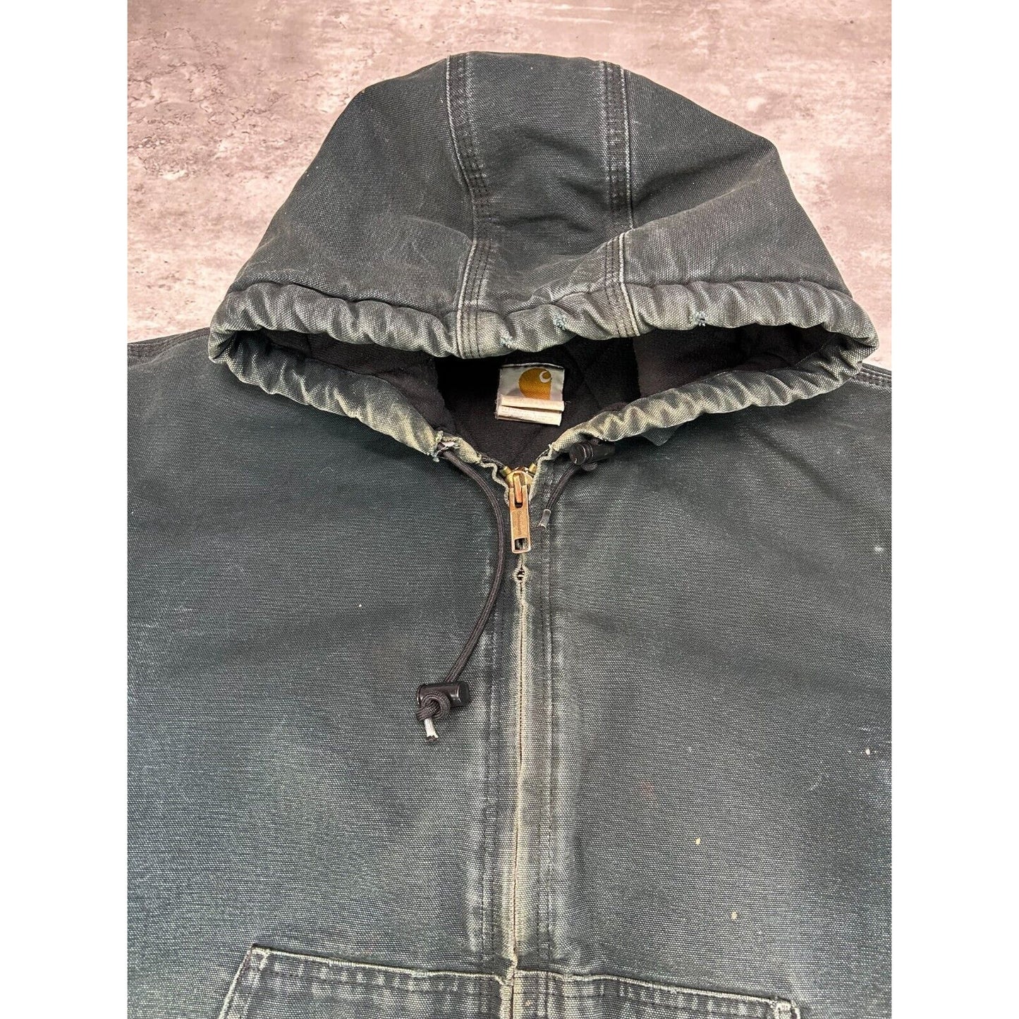 Vintage Carhartt Quilted Lined Canvas Workwear Hooded Bomber Jacket Size Large