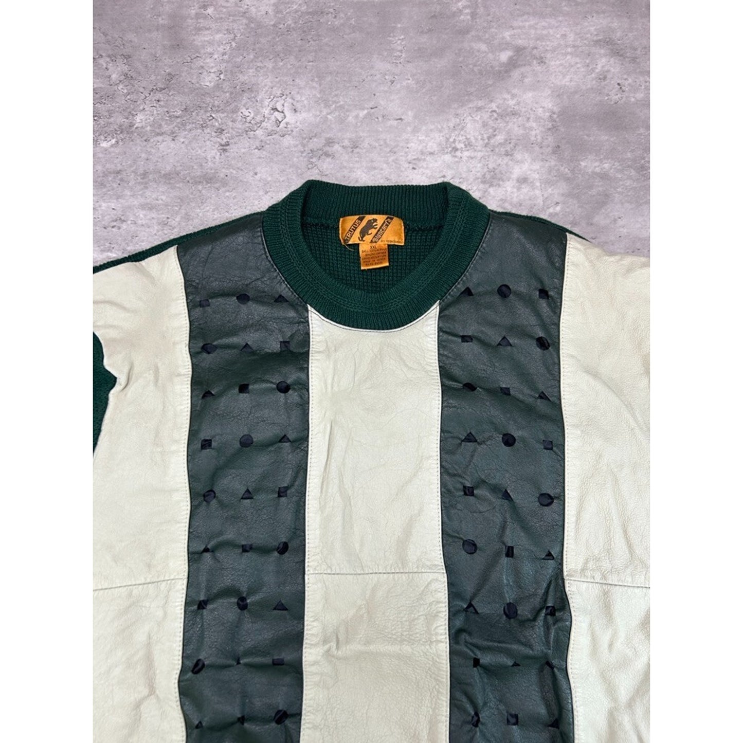 Vintage 90s Trutus Biancarra Leather Striped Pullover Knit Sweater Size XXL