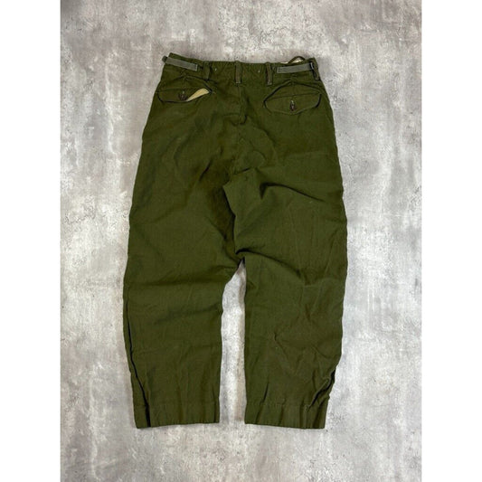 Vintage 1960s Wool Military Cargo Trouser Style Pants Size 34 Olive Green