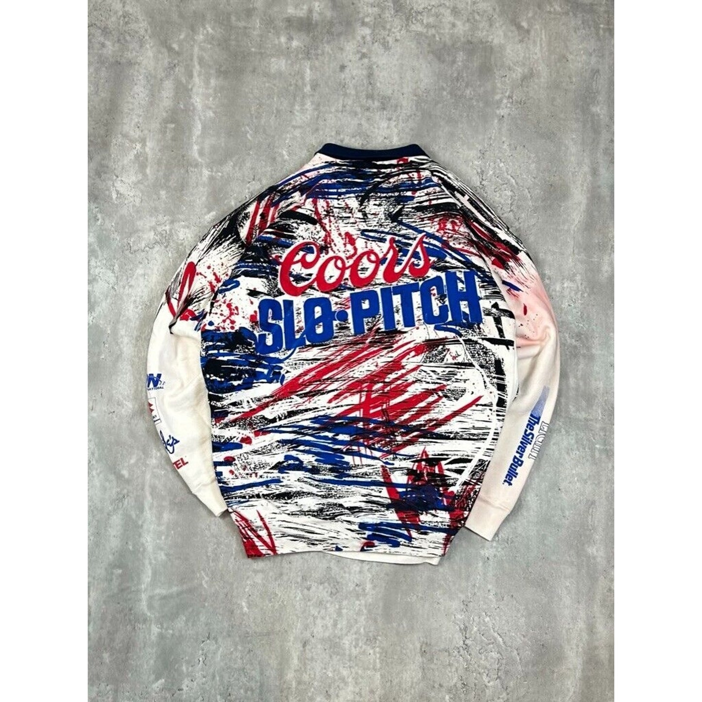 Vintage 90s Coors Slo-Pitch All Over Print Graphic Collared Sweatshirt Size XL