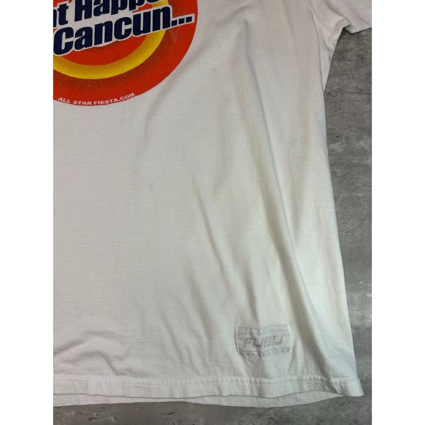 Vintage Y2K Fubu What Happens In Cancun Spellout Graphic T-Shirt Size XL