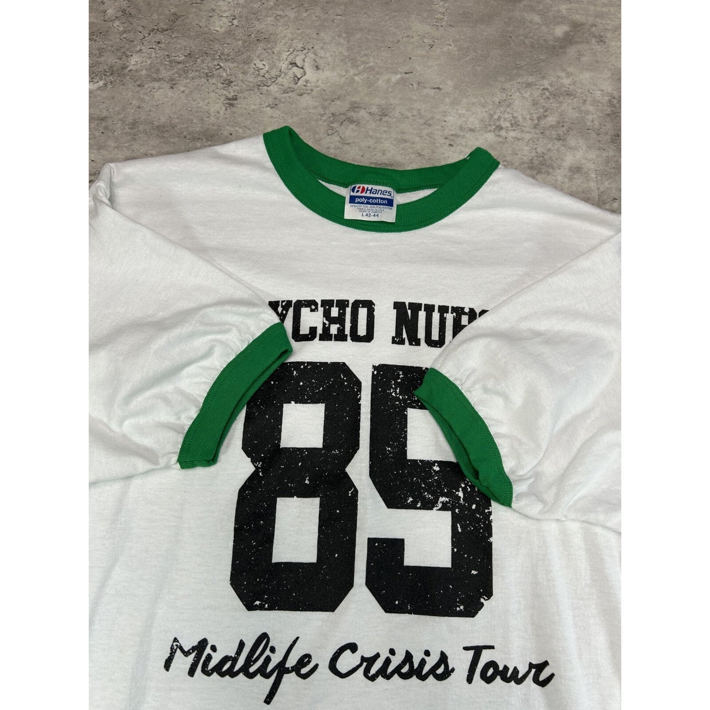 Vintage 80s Psycho Nurse Midlife Crisis Tour Ringer T-Shirt Size Large