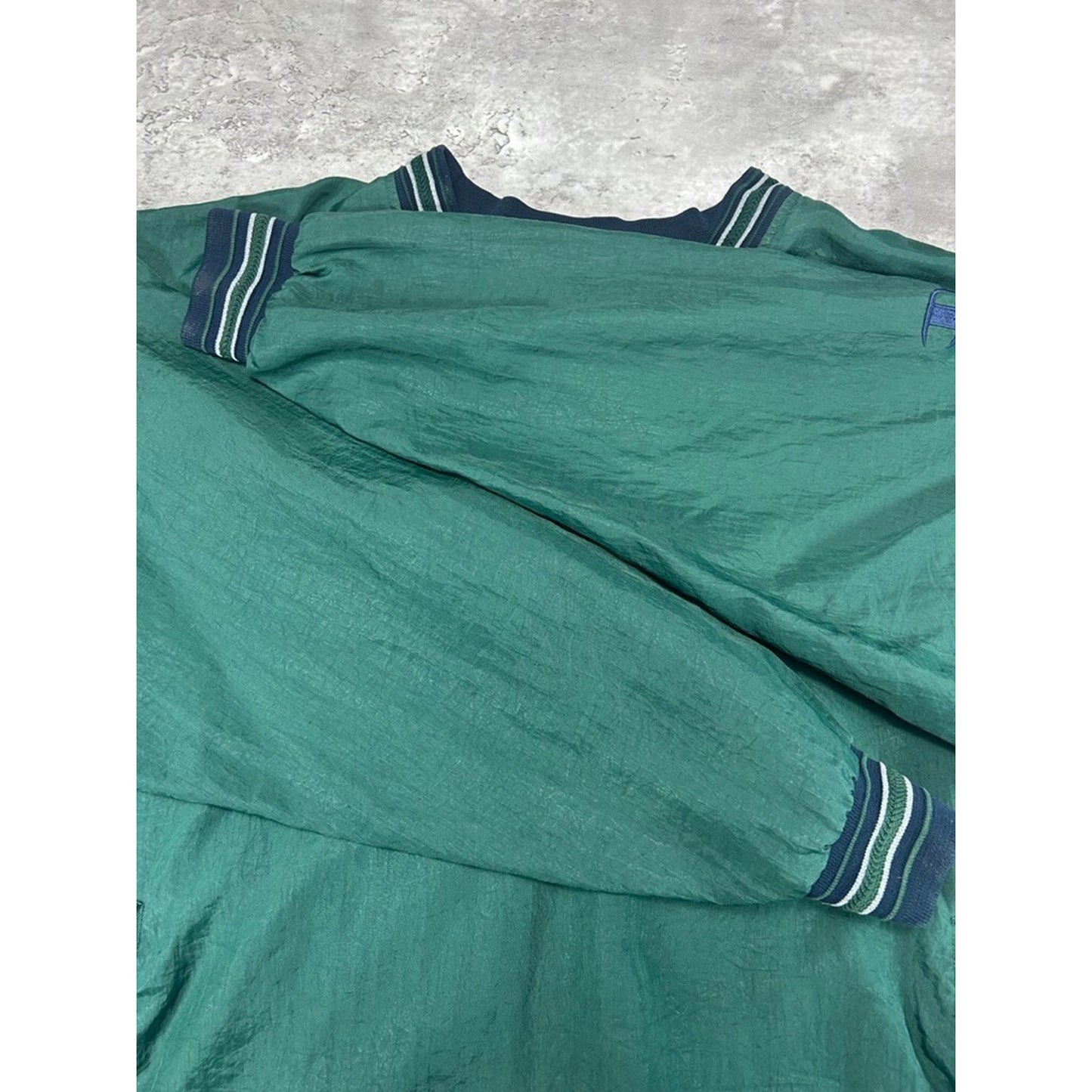 Vintage 90s Champion Embroidered Spellout Nylon Pullover Jacket Size XL Green