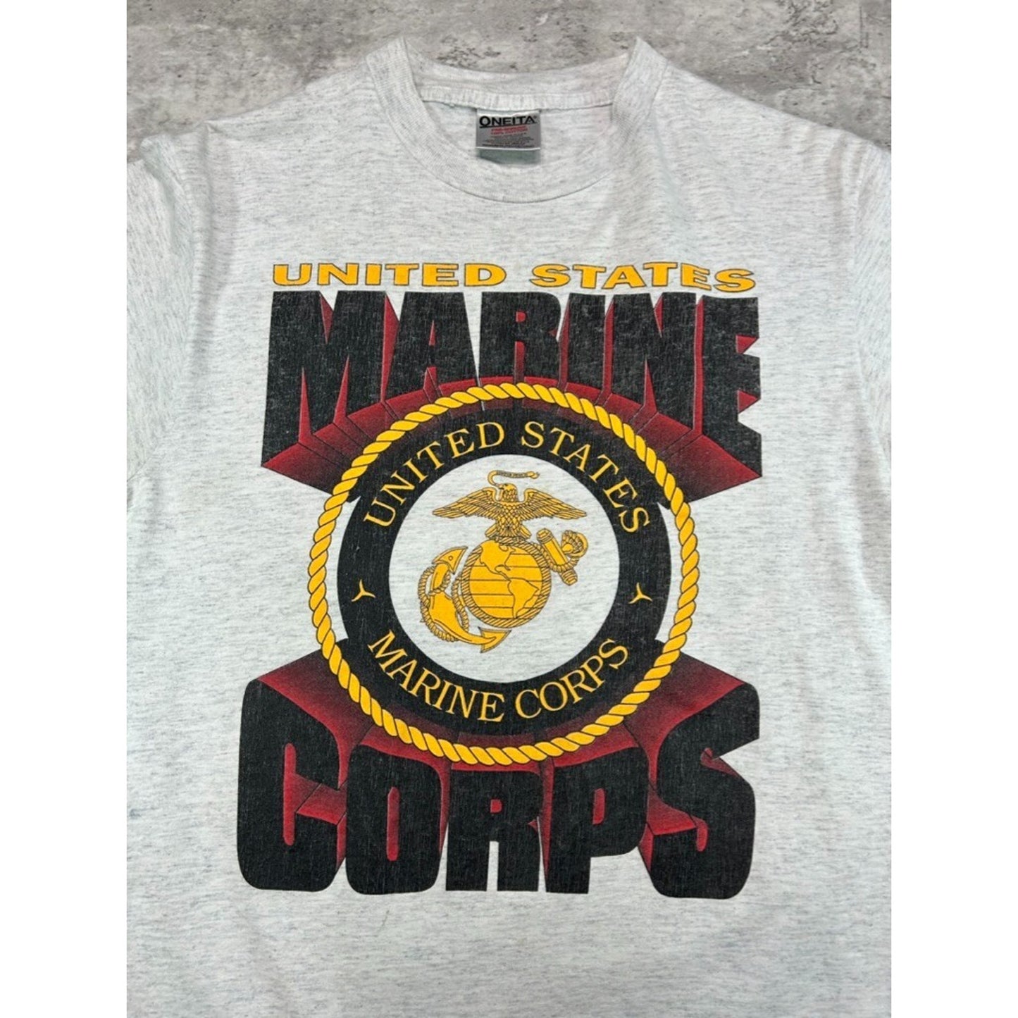 Vintage 1990s US Marine Corps Graphic Crest Spellout T-Shirt Size Medium