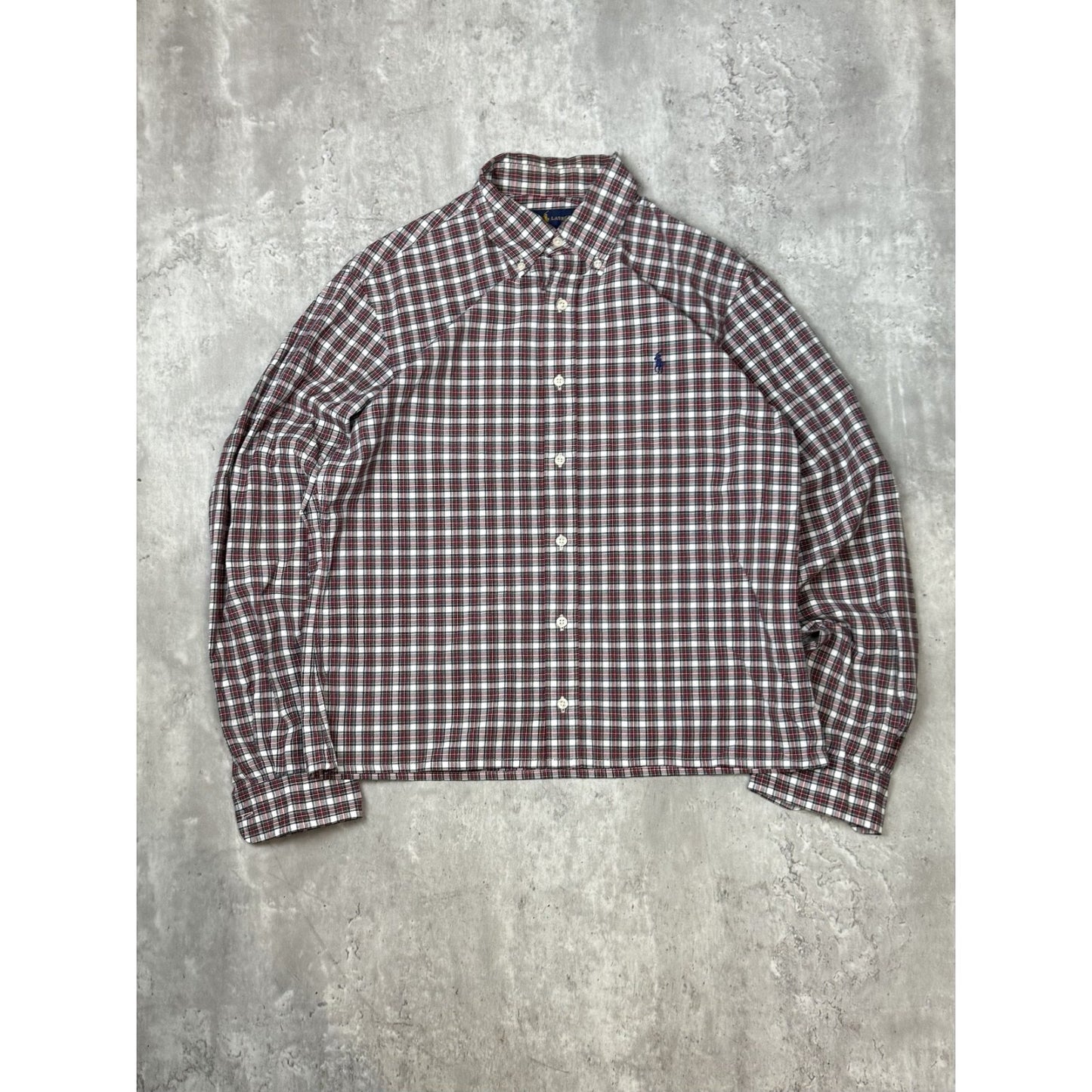 Polo Ralph Lauren Plaid Print Reworked Cropped Button Up Shirt Size Medium