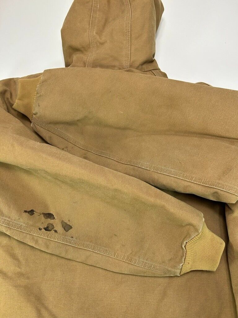 Vintage Carhartt Plaid Lined Canvas Workwear Hooded Bomber Jacket Size Large Tall