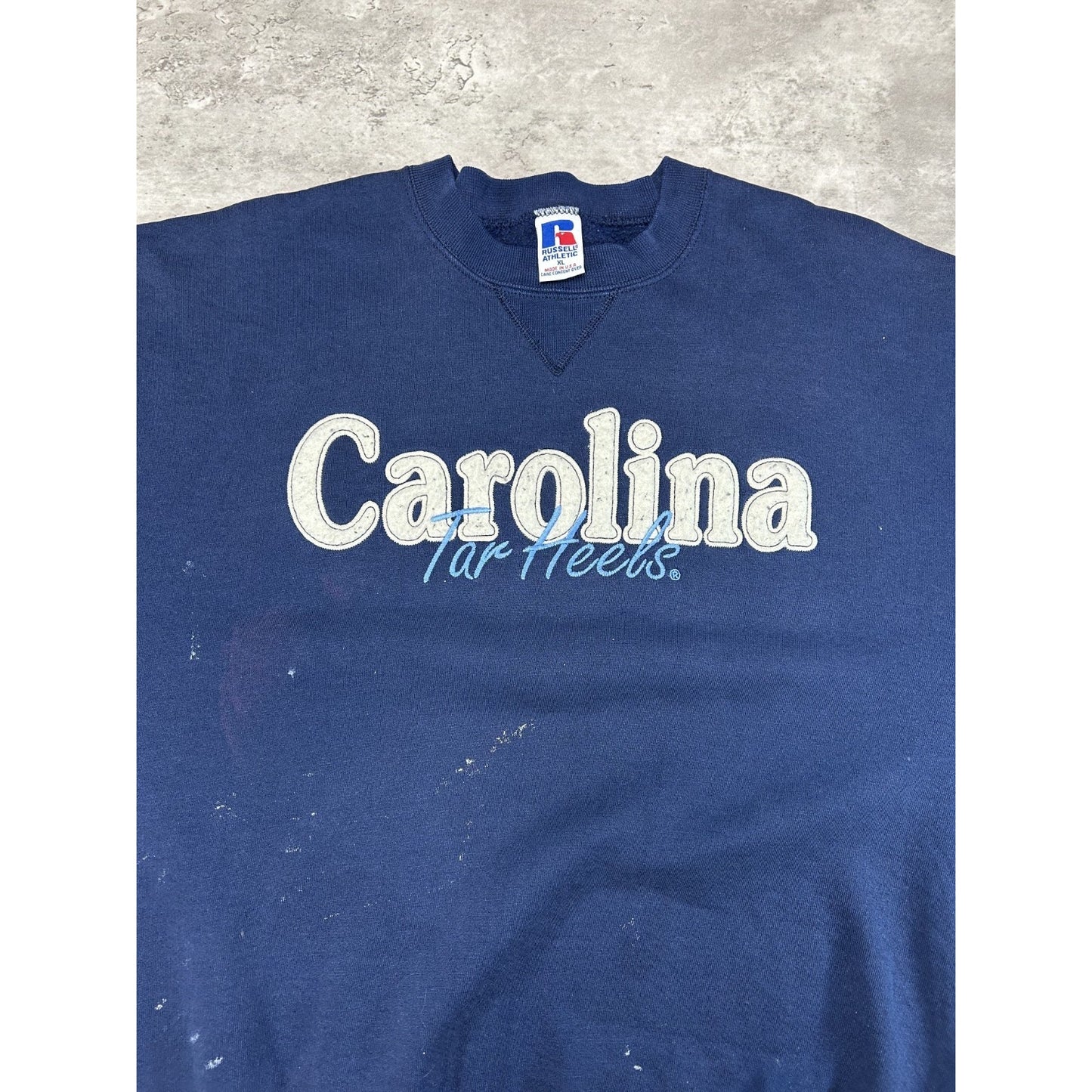 Vintage 90s UNC Tarheels NCAA Embroidered Spellout Sweatshirt Size XL Blue