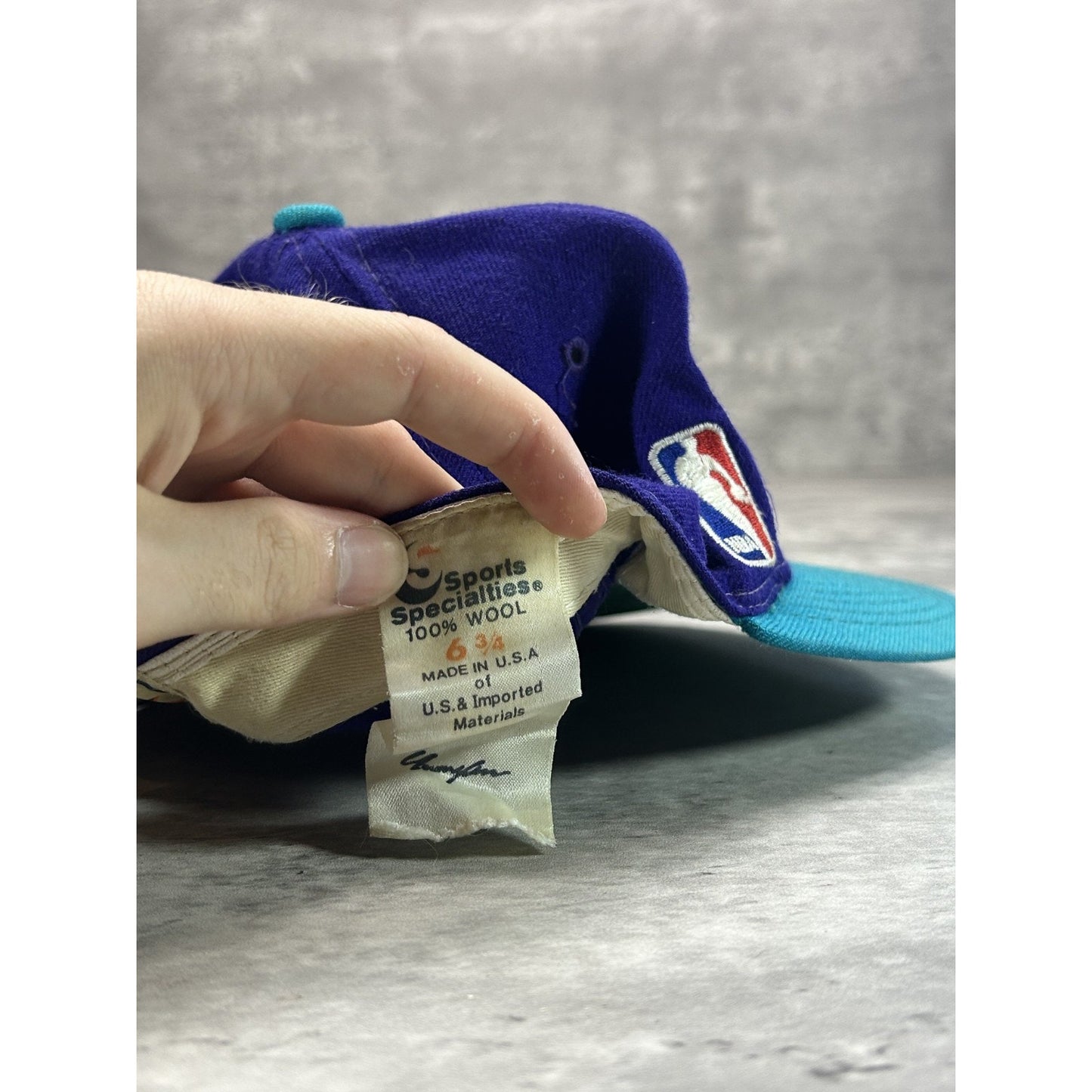 Vintage 90s Charlotte Hornets NBA Sports Specialties Script Fitted Hat 6 3/4