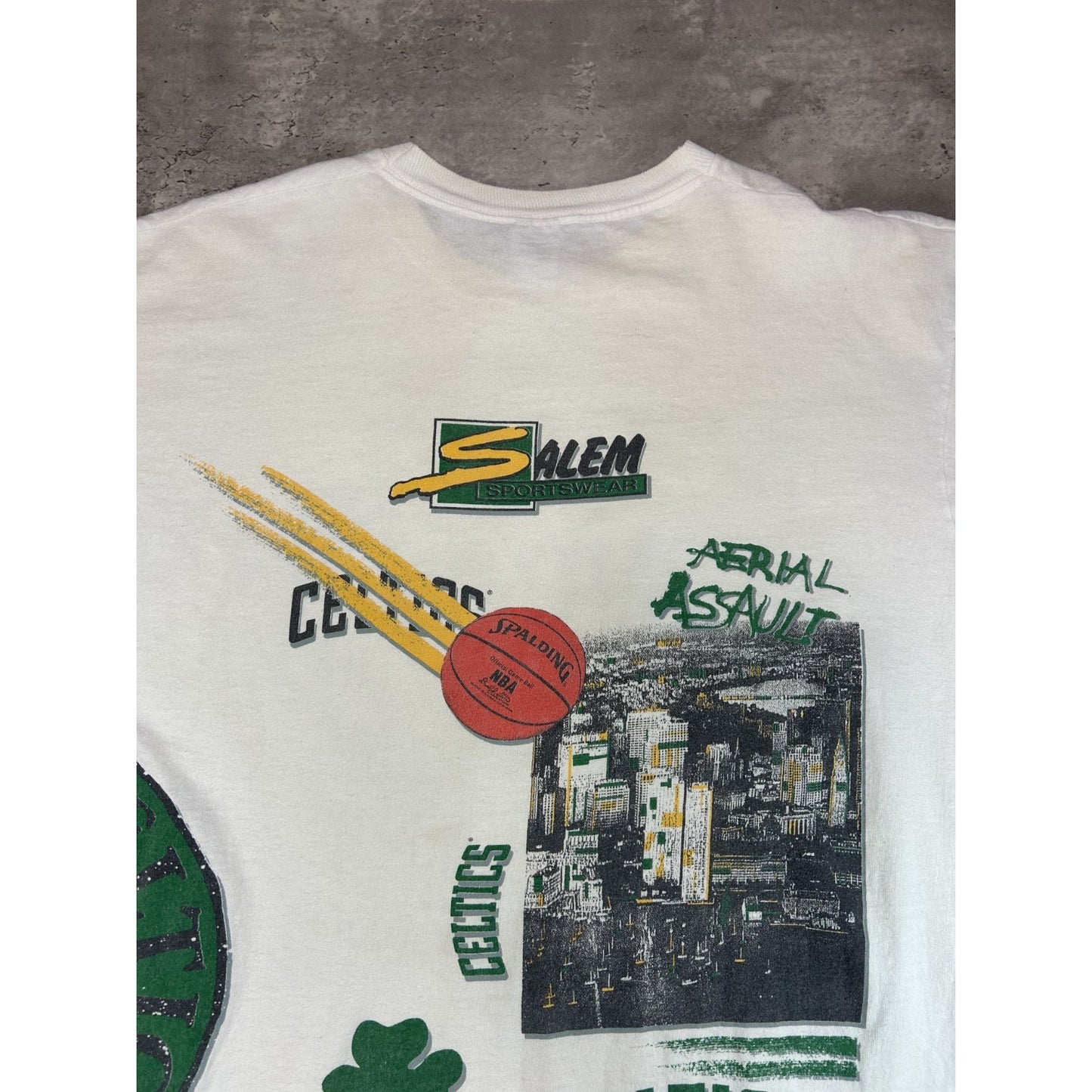 Vintage 90s Boston Celtics NBA All Over Print Basketball T-Shirt Size 2XL
