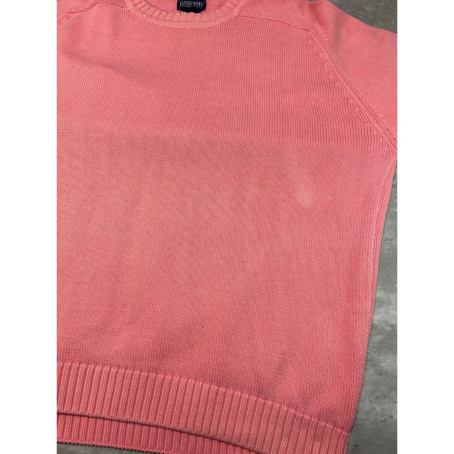 Vintage 90s Lands End Tonal Ribbed Pullover Knit Sweater Size XL Tall Pink