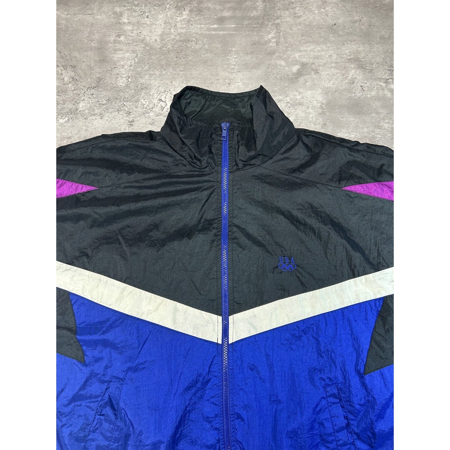 Vintage 90s USA Olympics Embroidered Logo Full Zip Windbreaker Jacket Size Small