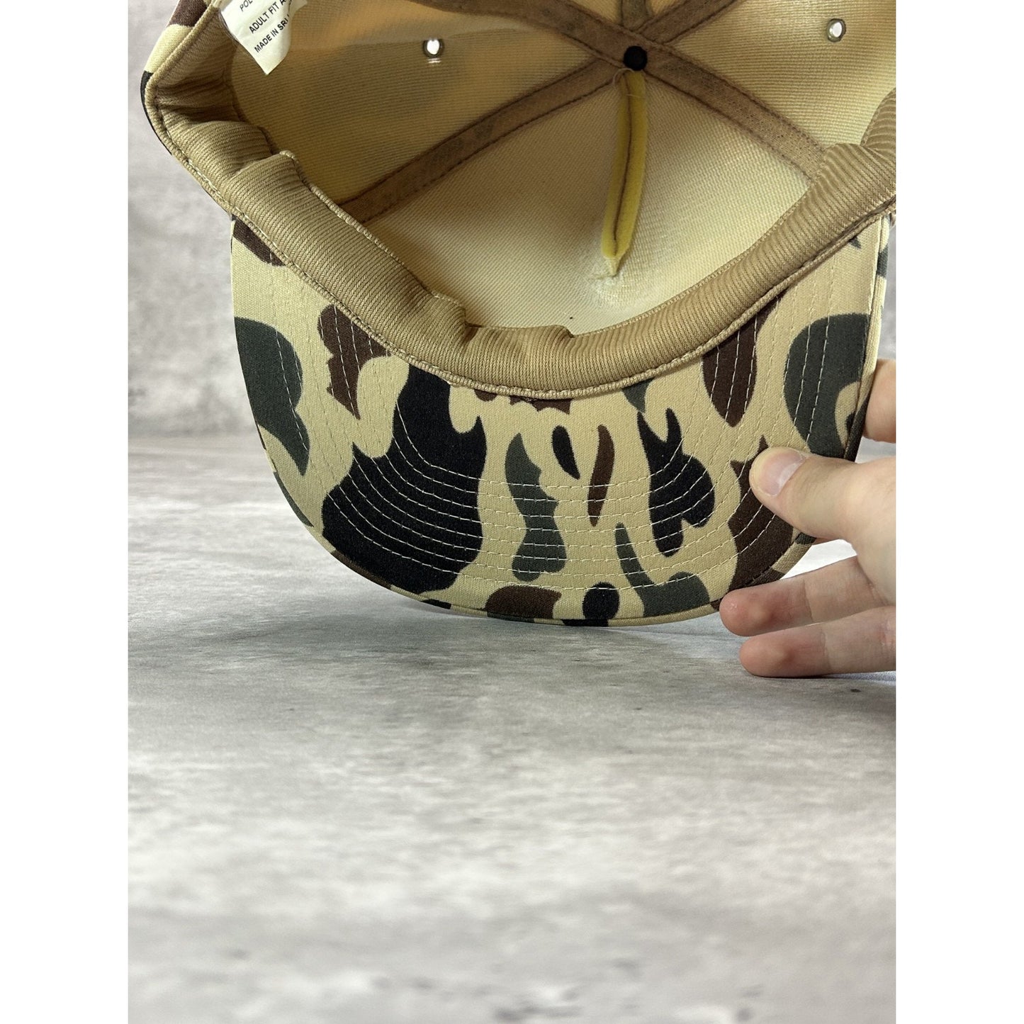 Vintage 80s Marshall County Tire Duck Camo Graphic Snapback Hat OSFA Beige