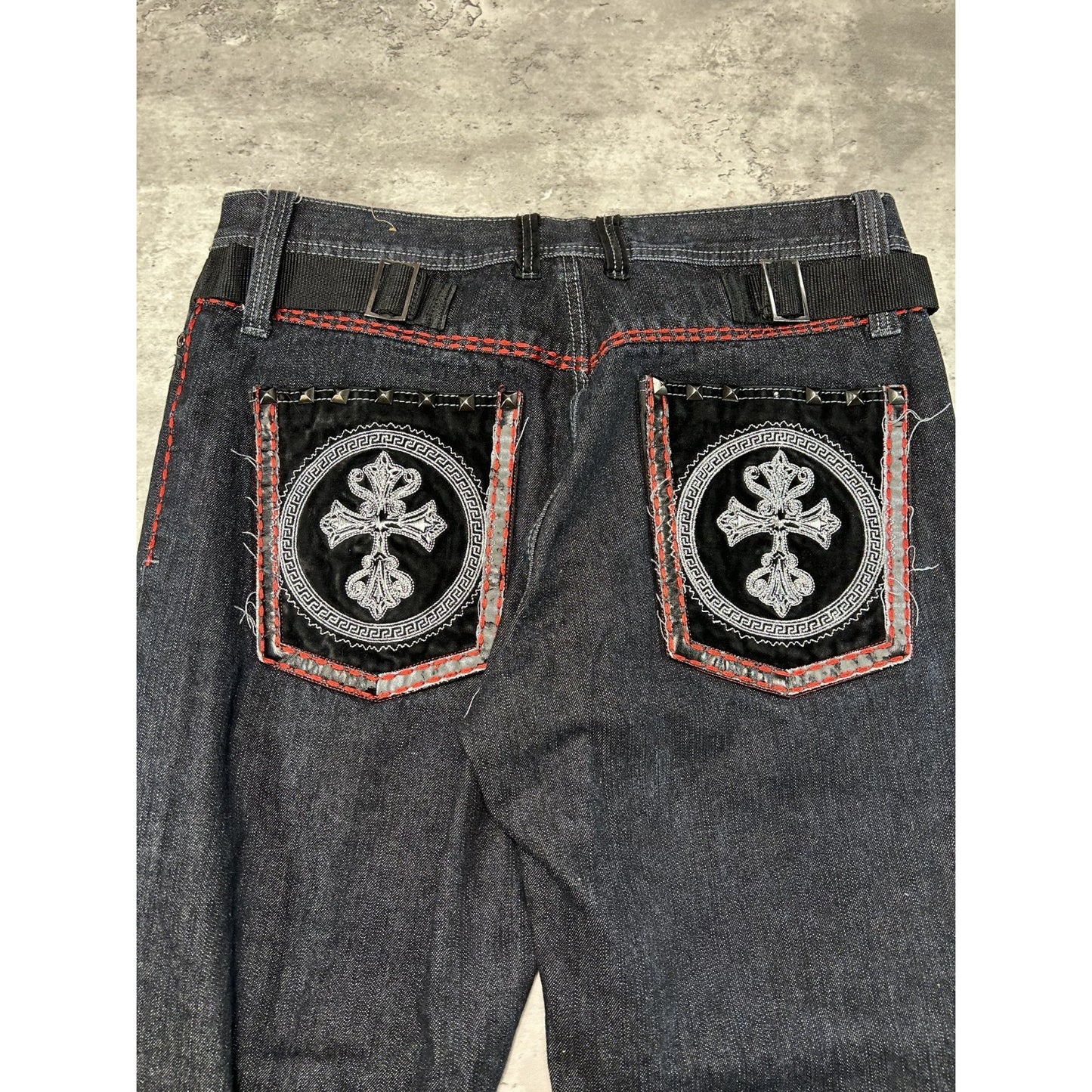 Vintage Y2K Akcess Embroidered Back Pocket Black Denim Pants Size 37