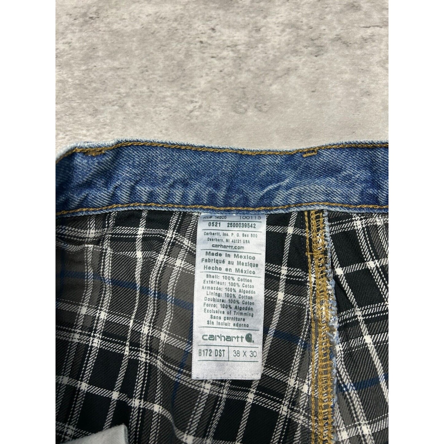 Carhartt Plaid Lined Medium Wash Denim Workwear Pants Size 37