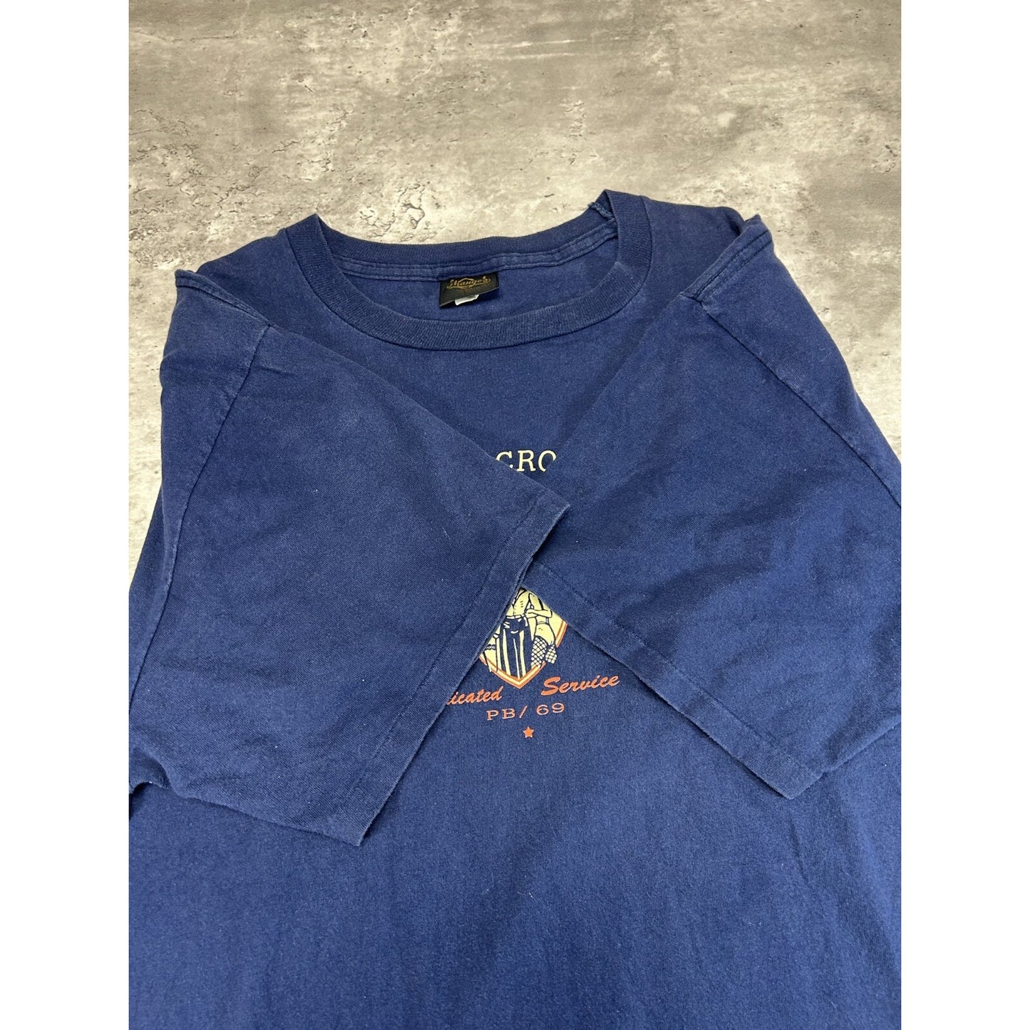 Vintage 90s Pimpercrombie And Bitch Parody Spellout T-Shirt Size XL Blue