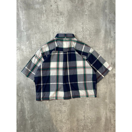 Vintage 90s Ash Creek Trading Plaid Reworked Cropped Button Up Shirt Size Large