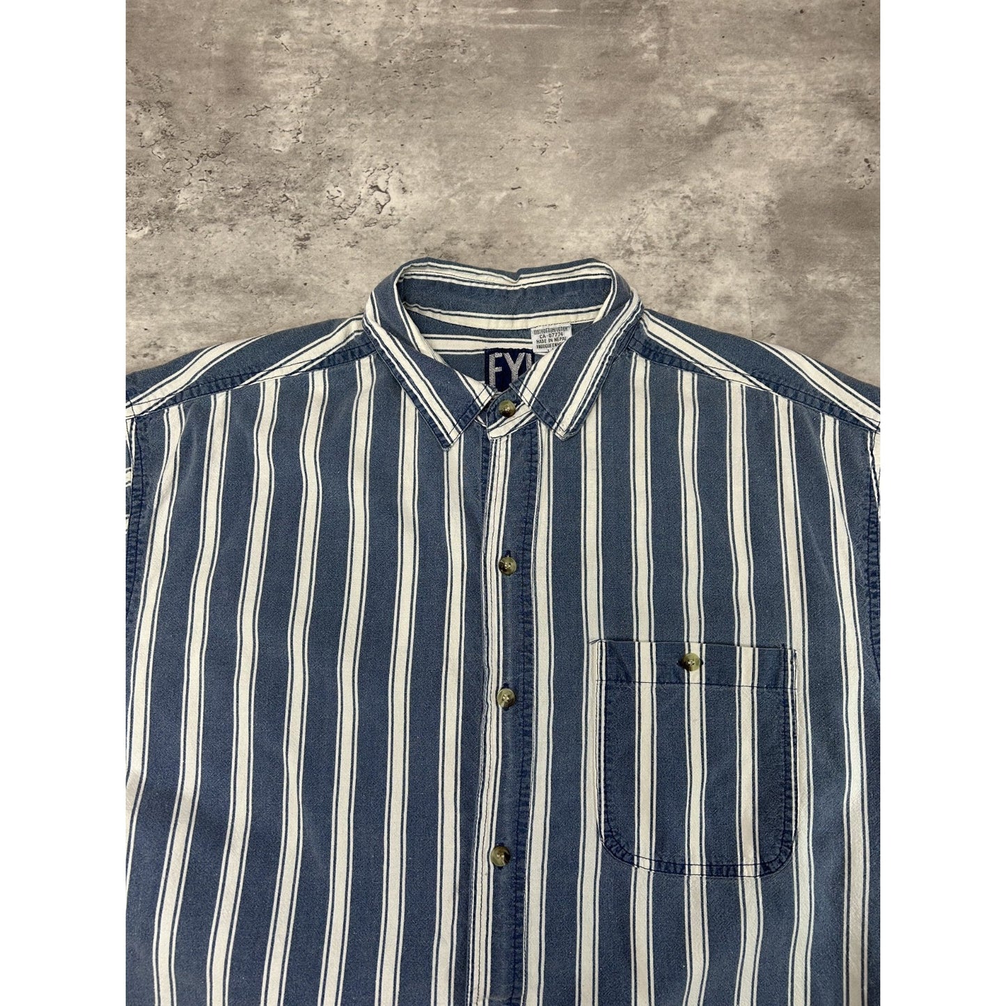 Vintage FYI Private Stock Striped Short Sleeve Cropped Button Up Shirt Sz Large