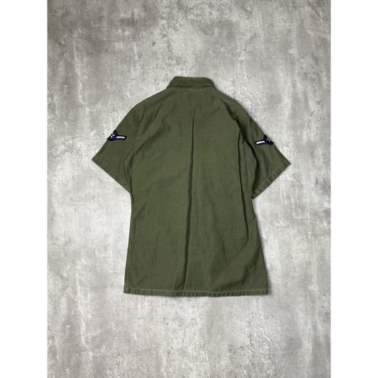 Vintage 1960s US Air Force OG 107 Military Short Sleeve Button Up Shirt Medium