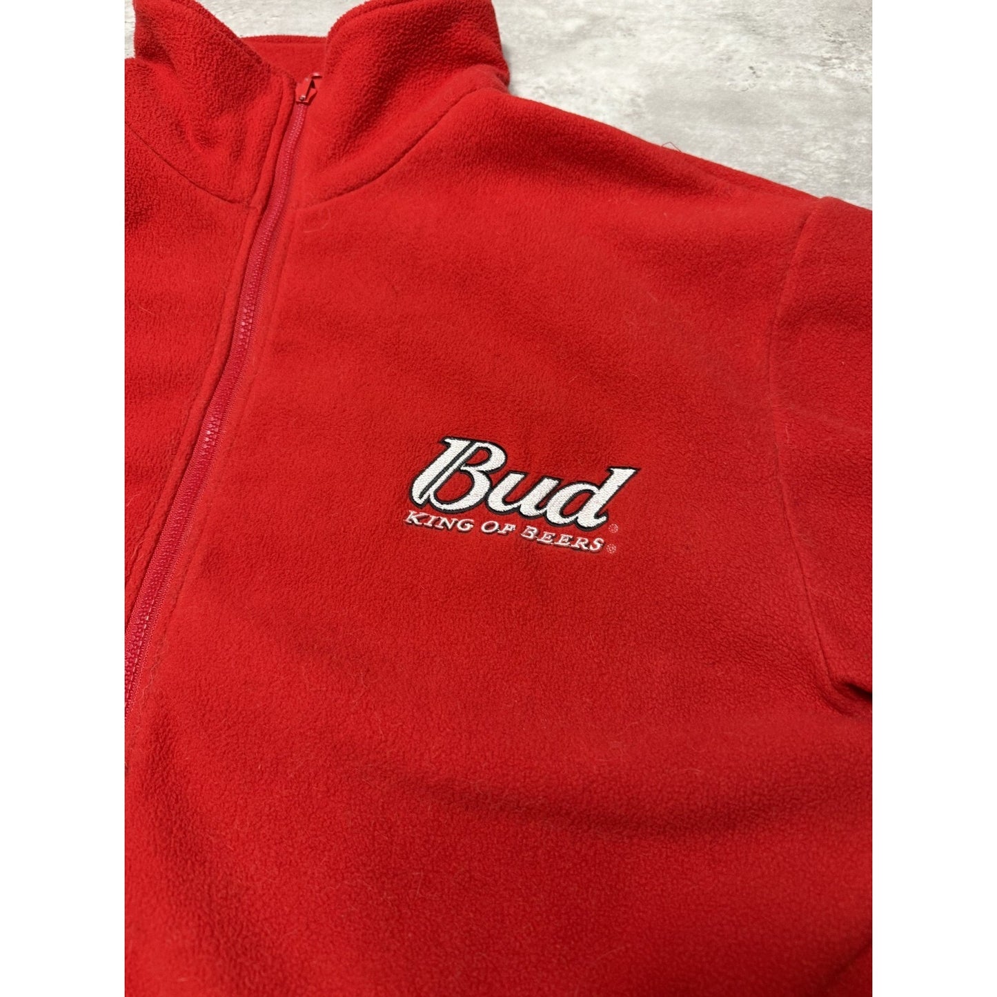 Vintage Budweiser Racing Team King Of Beers Fleece Sweatshirt Size XL Red