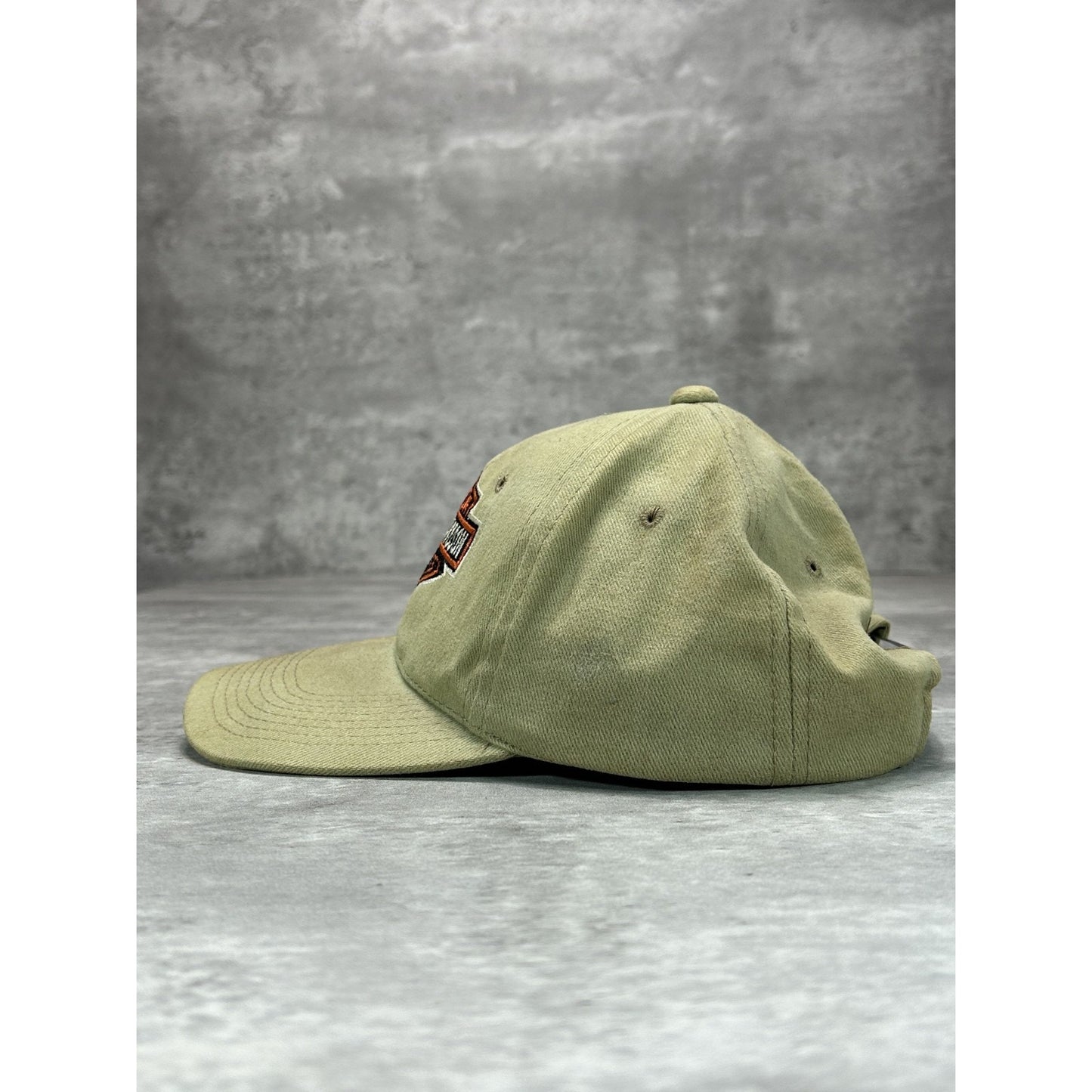 Vintage Harley Davidson Motorcycles Embroidered Logo Strapback Hat OSFA Beige