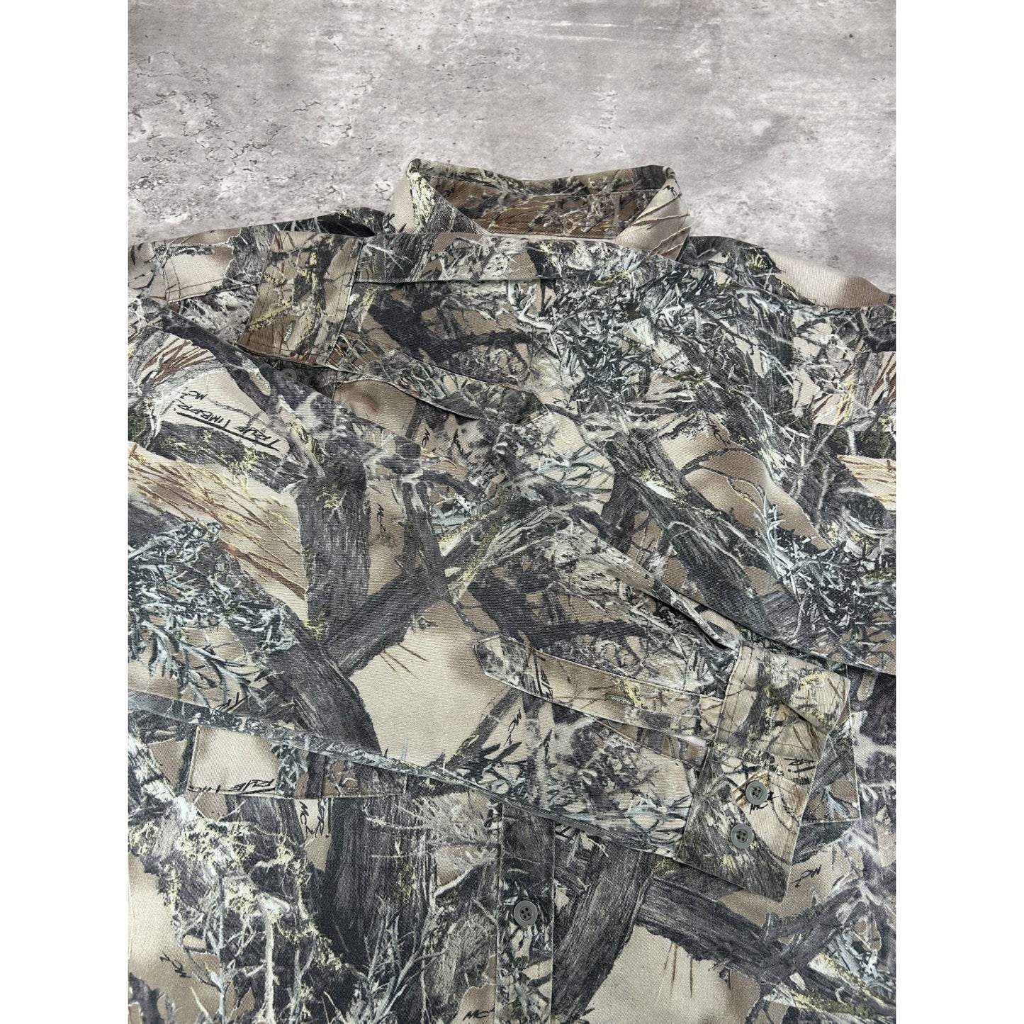 Vintage True Timber Hunting Camo Long Sleeve Button Up Shirt Size XL