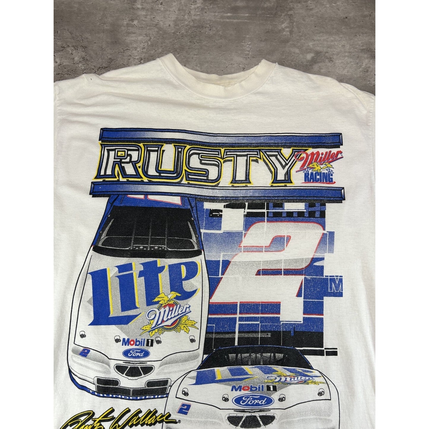 Vintage Rusty Wallace #2 Nascar Miller Lite Big Graphic T-Shirt Size Large White