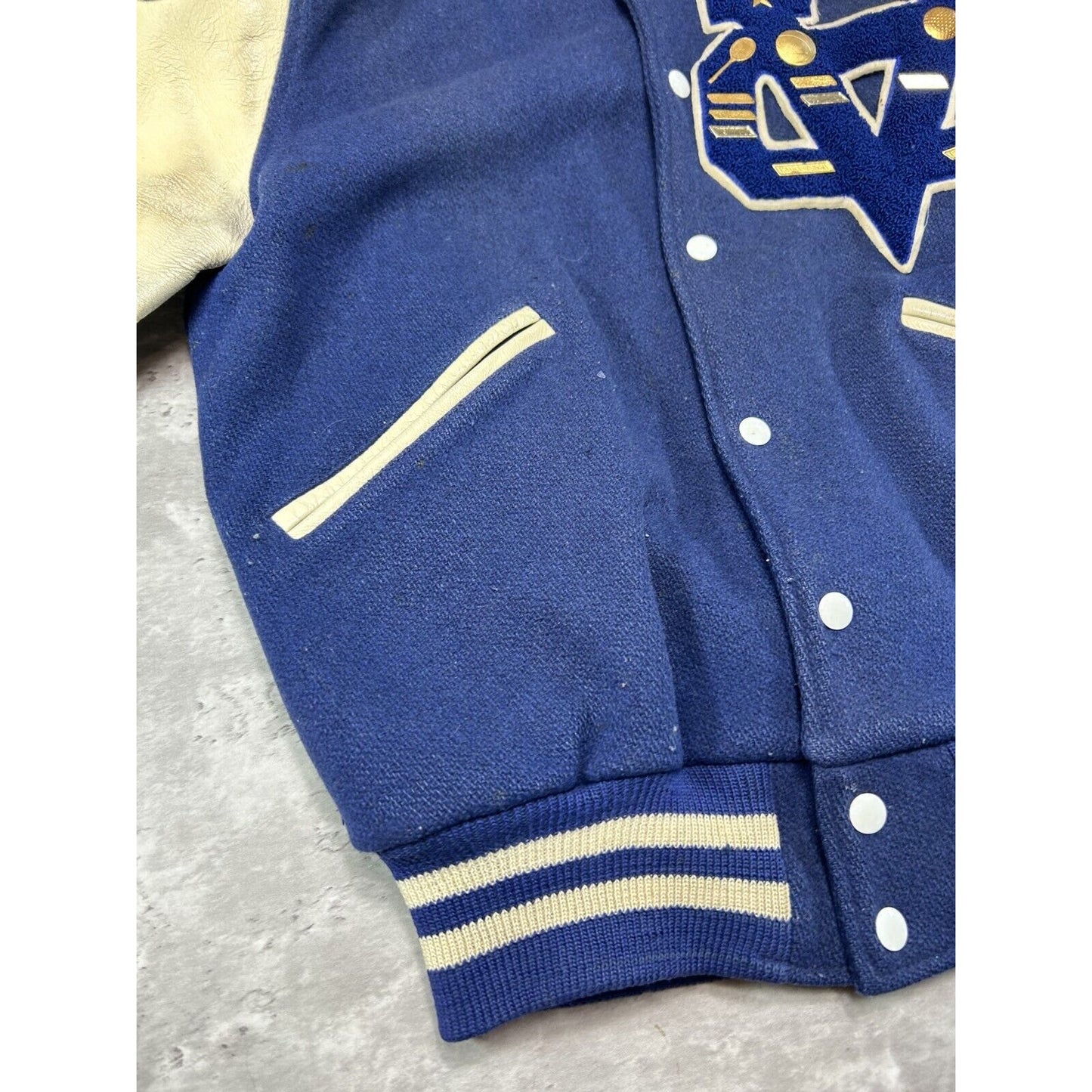Vintage 80s Butwin Hi-Liners Embroidered Wool Leather Vartisty Jacket Size Medium