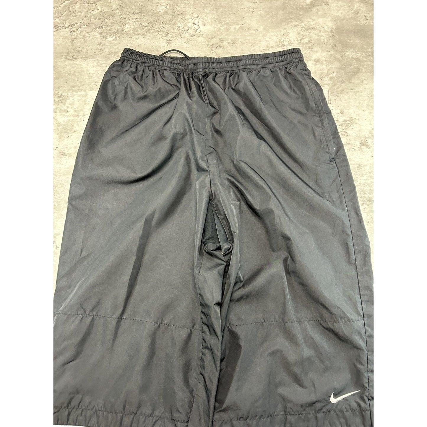 Vintage 2000s YOUTH Nike Embroidered Swoosh Nylon Track Pants Size Large Black